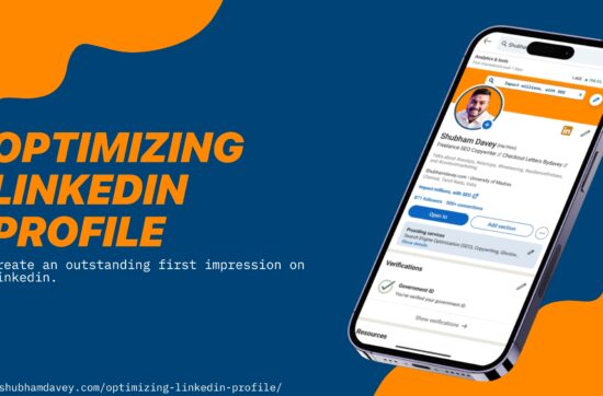 A featured image on shubhamdavey.com talking about 6 ways to optimize your linkedin profile.