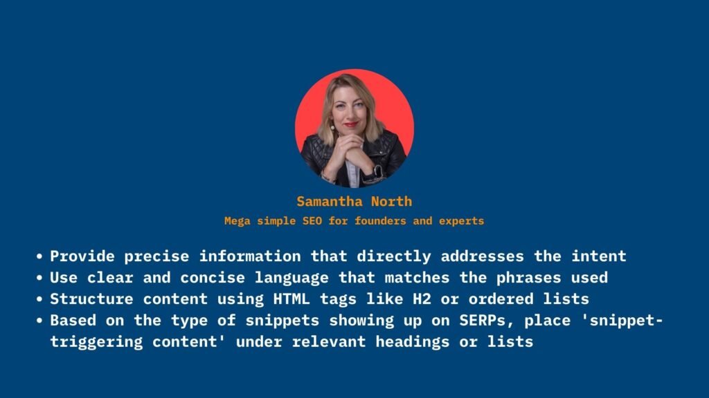 An image of Samantha North's advice for featured snippets