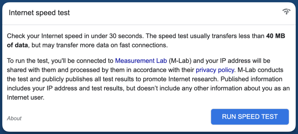 A screenshot from Google search for term "speed test". Shubham Davey recommends focusing on low search volume keywords than high search volume to get in front of right audience.