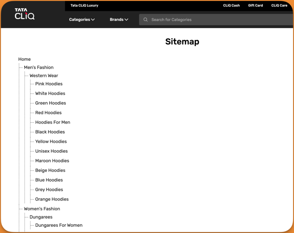 An image on shubhamdavey.com showing an example of HTML sitemaps