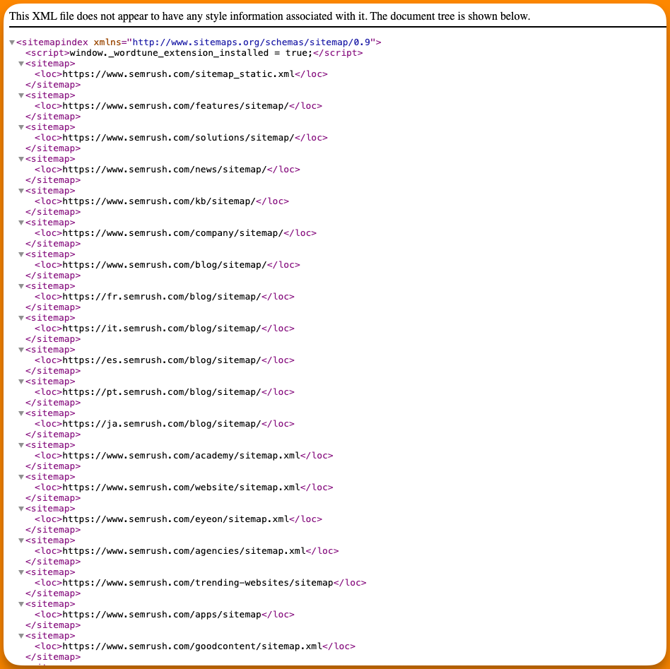 An image on shubhamdavey.com showing an example of XML sitemaps