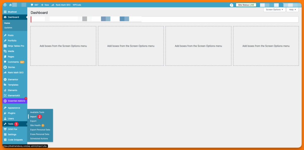 A screenshot showing how to import data from Medium to WordPress.