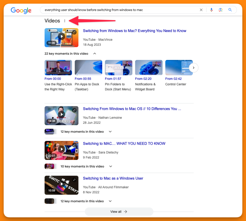 Videos showing up on search results in Google search