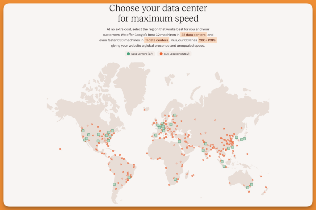 Screenshot from Kinsta of the data centers and CDN locations across the world.