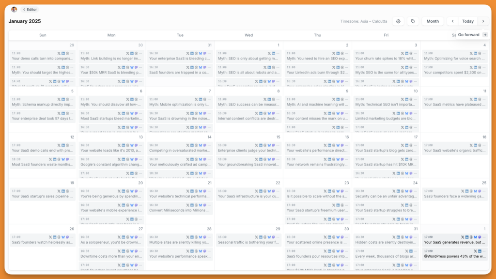 Screenshot from author showing the Typefully calendar of scheduled posts.