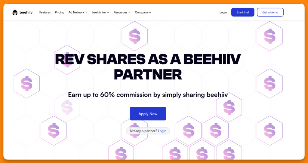 High paying affiliate program Beehiiv affiliate landing page