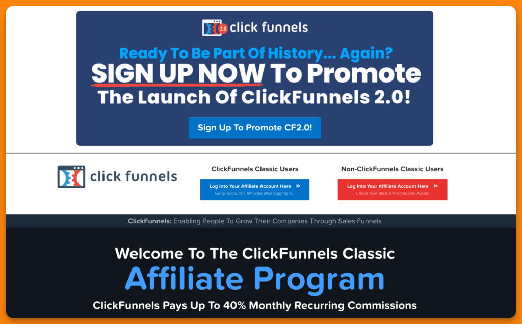 High paying affiliate program  Click Funnel affiliate landing page.