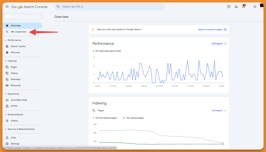 CleanShot 2025 04 07 at 17.34.35@2x Screenshot from Google search console showing how to inspect a URL for indexation.