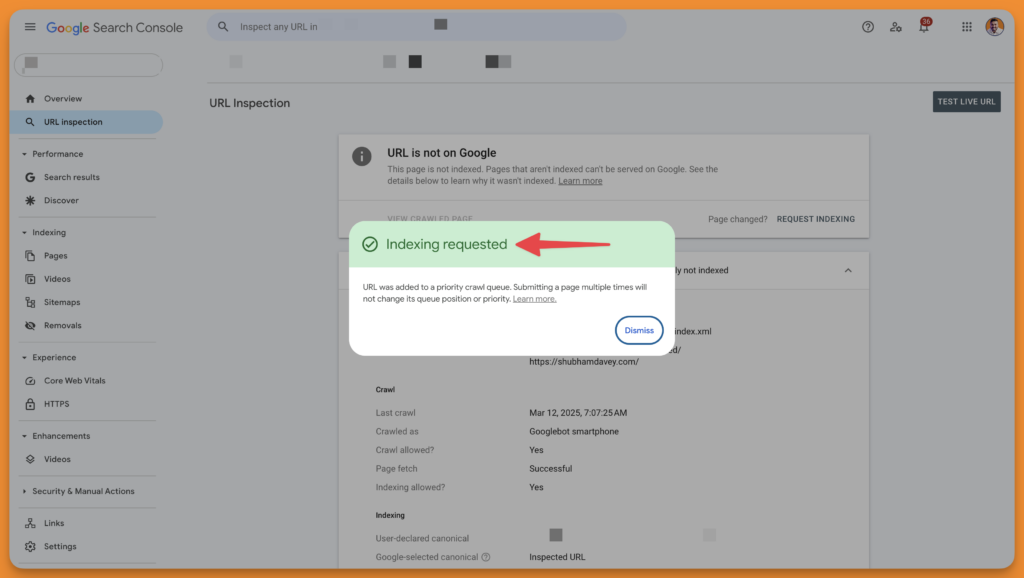 CleanShot 2025 04 07 at 17.41.50@2x Screenshot from Google search console showing successfully indexed URL.