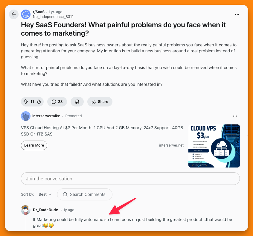 CleanShot 2025 04 27 at 11.50.07 SaaS founder's pain around content marketing strategy on Reddit
