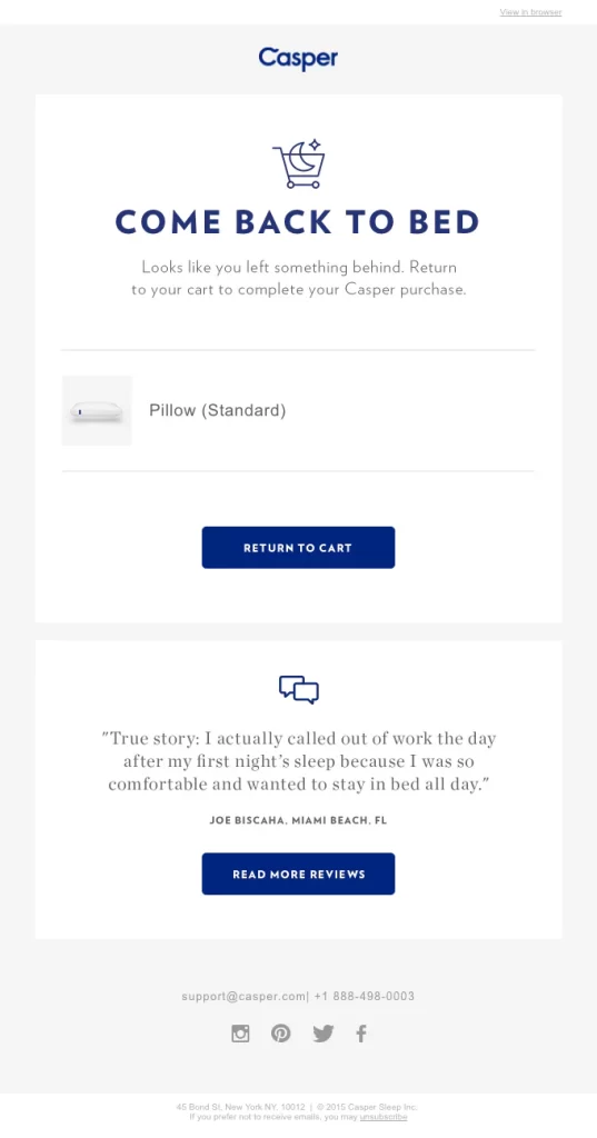 Cart abandoned item remind email example.