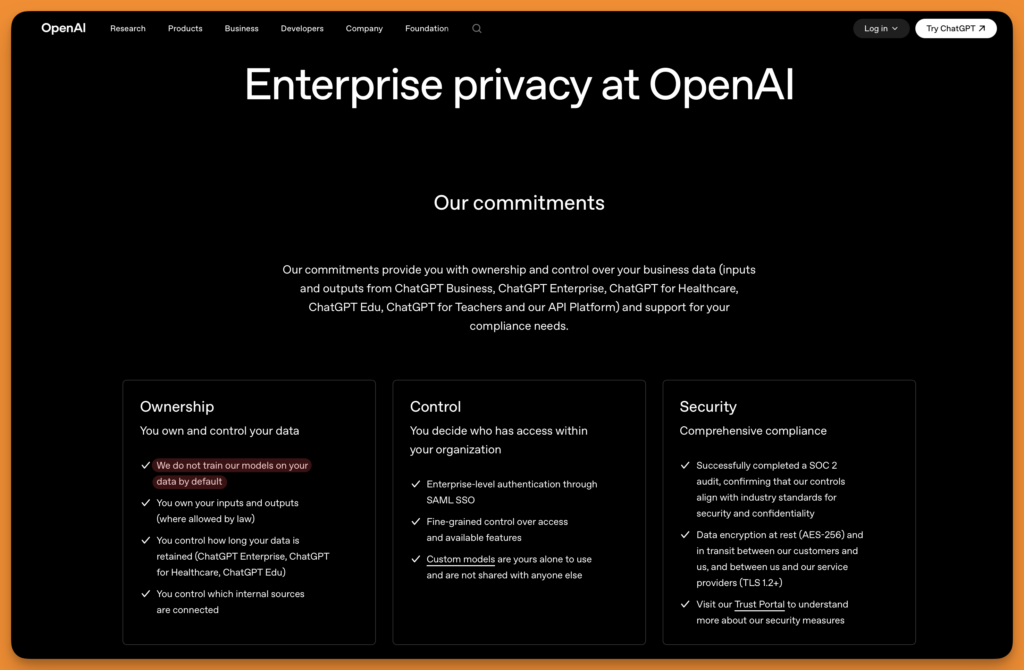 ChatGPT Enterprise privacy feature