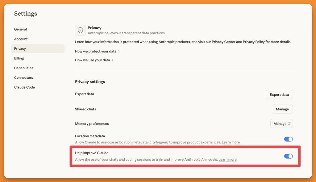 Claude training data privacy setting on by default 1