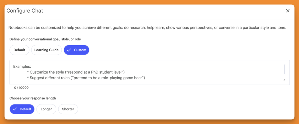 Configuring chat in NotebookLM