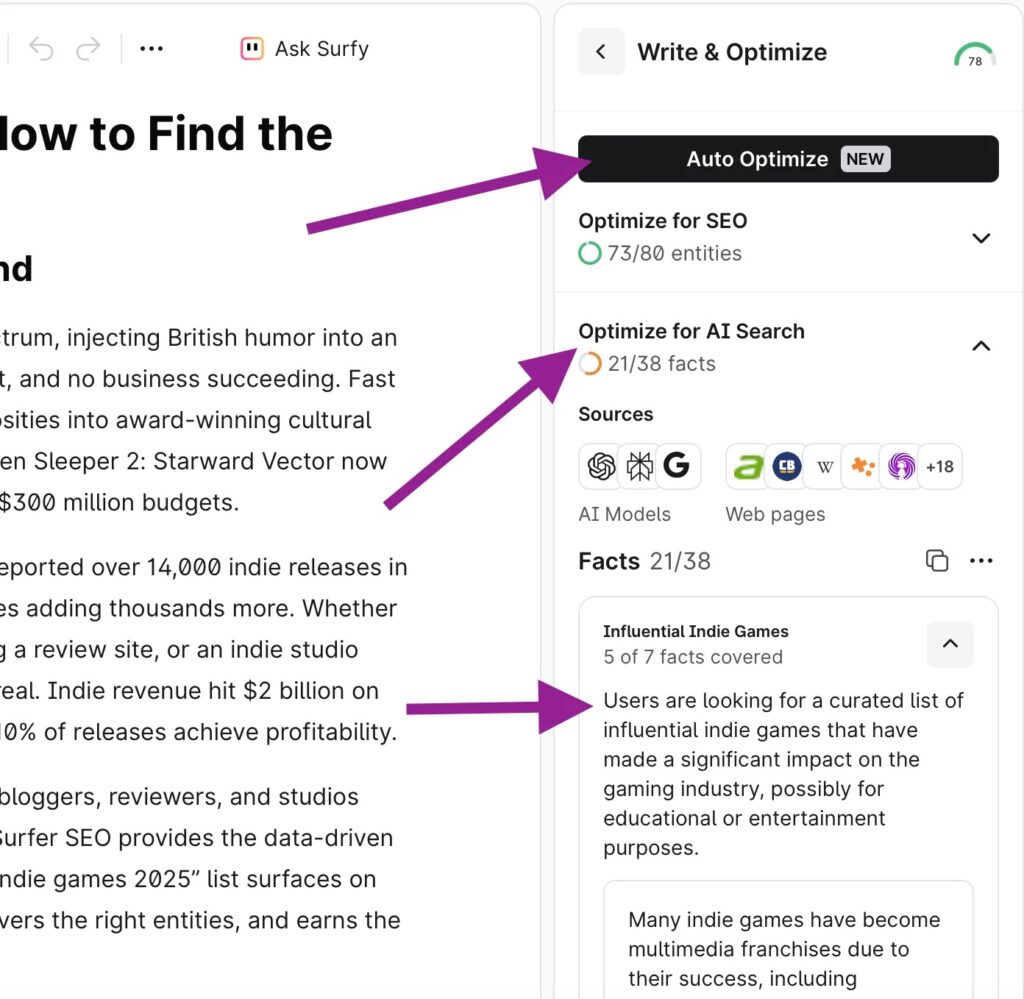 Fact checking in SurferSEO