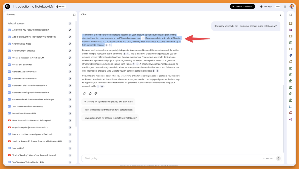 NotebookLM question example