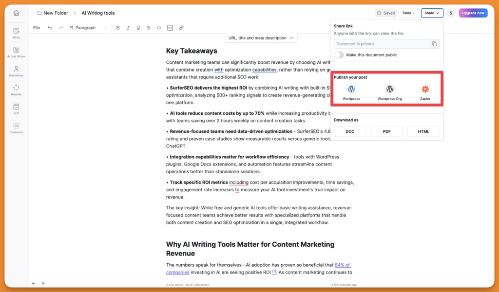 Publish Writesonic content to wordpress